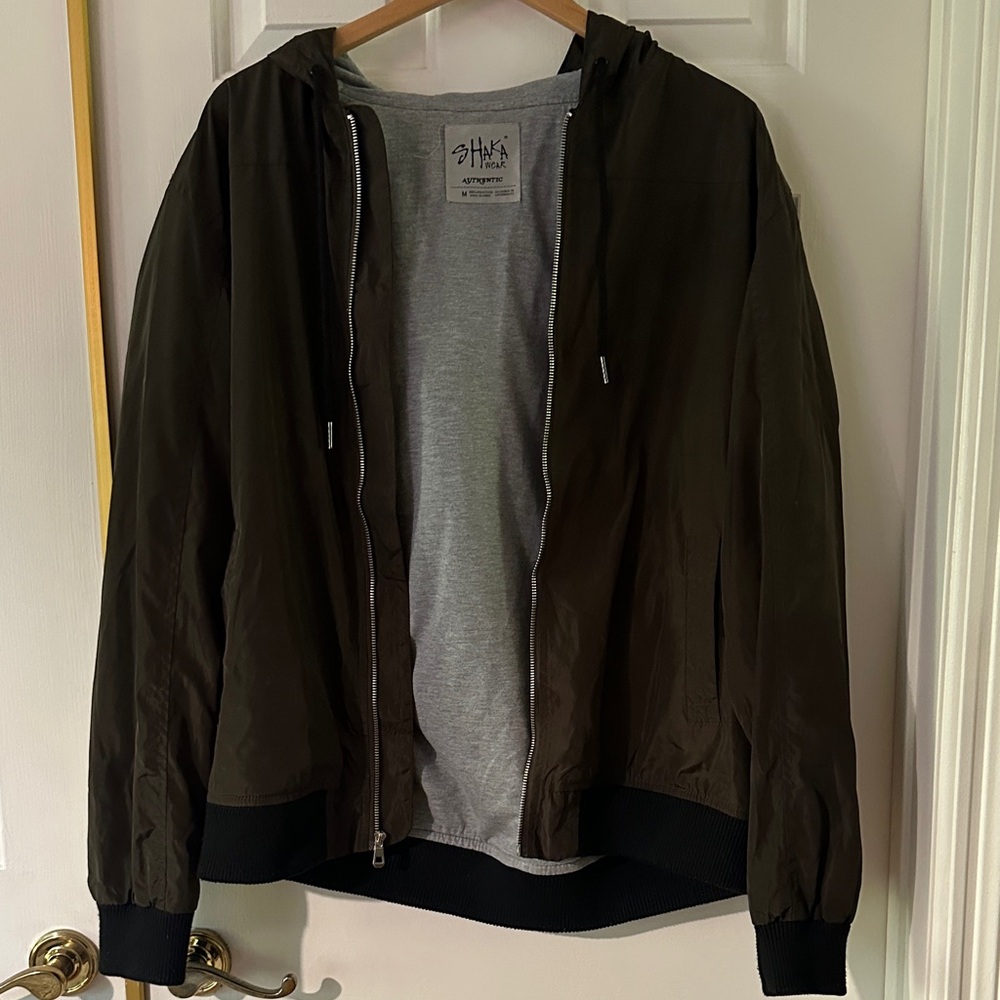 Shaka Wear Dark Olive Windbreaker / waterproof zip up hooded jacket
